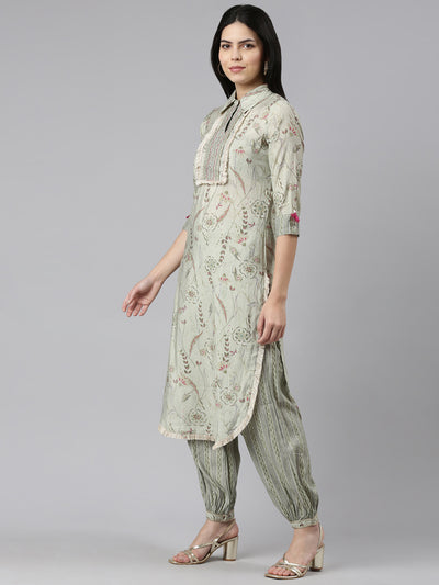 Neerus Green Regular Straight Printed Kurta And Salwar With Dupatta