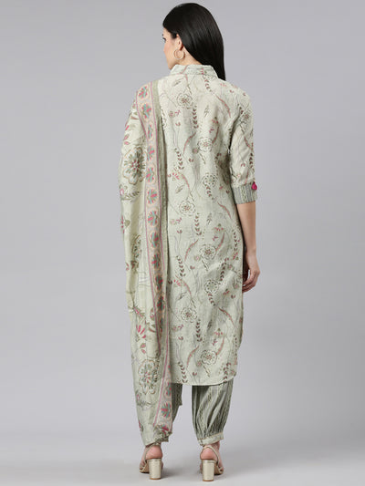Neerus Green Regular Straight Printed Kurta And Salwar With Dupatta