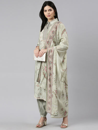 Neerus Green Regular Straight Printed Kurta And Salwar With Dupatta