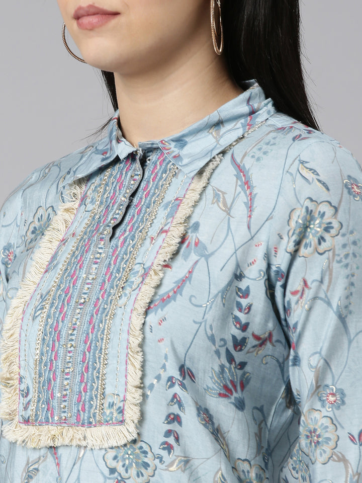 Neerus Blue Regular Straight Printed Kurta And Salwar With Dupatta