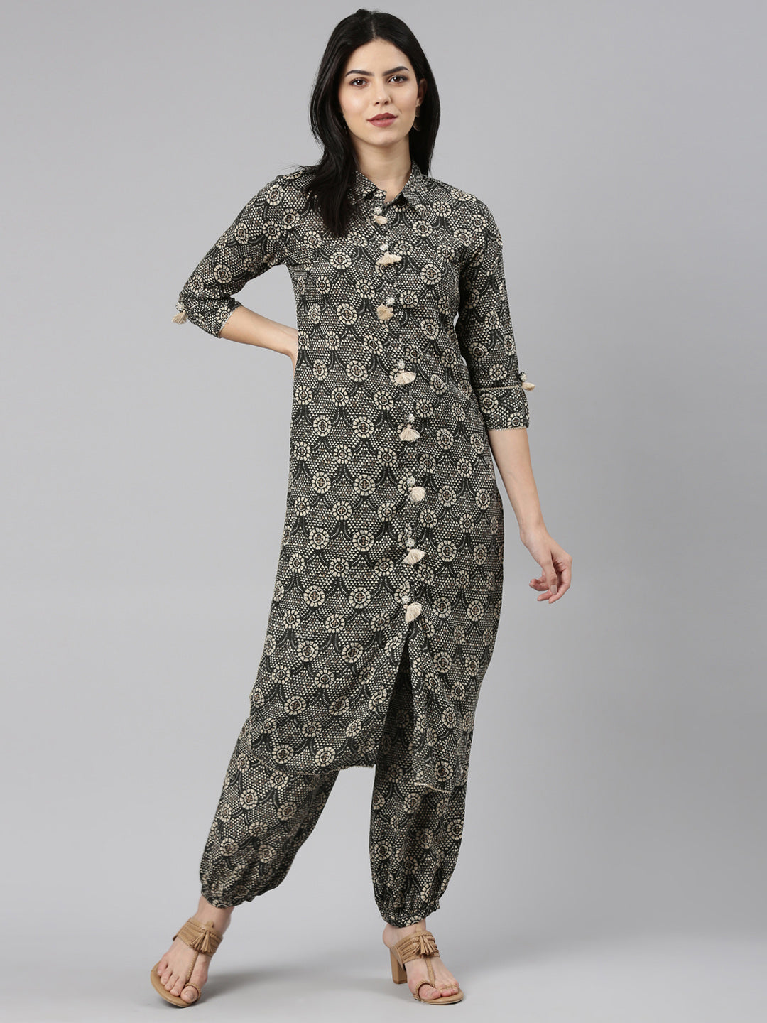 Neerus Grey Regular Straight Printed Kurta And Salwar