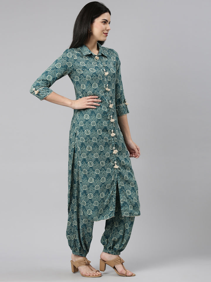 Neerus Green Regular Straight Printed Kurta And Salwar