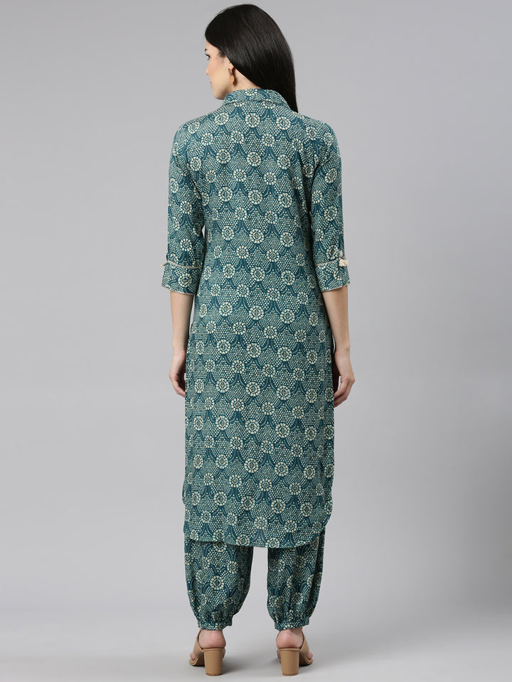 Neerus Green Regular Straight Printed Kurta And Salwar