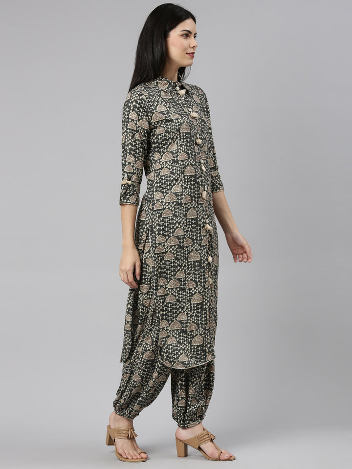 Neerus Grey Regular Straight Printed Kurta And Salwar