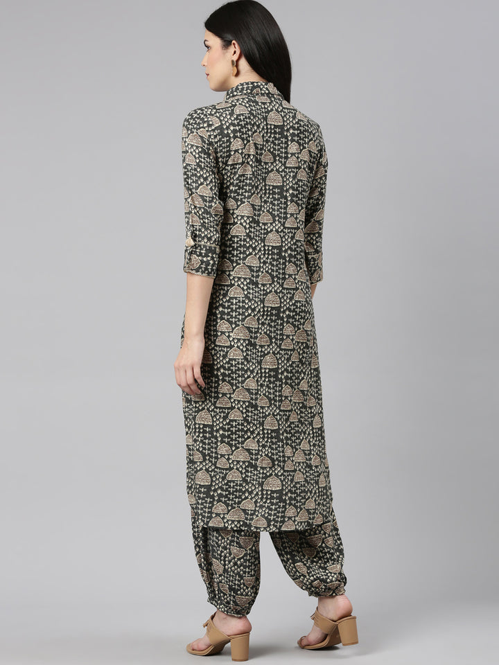 Neerus Grey Regular Straight Printed Kurta And Salwar