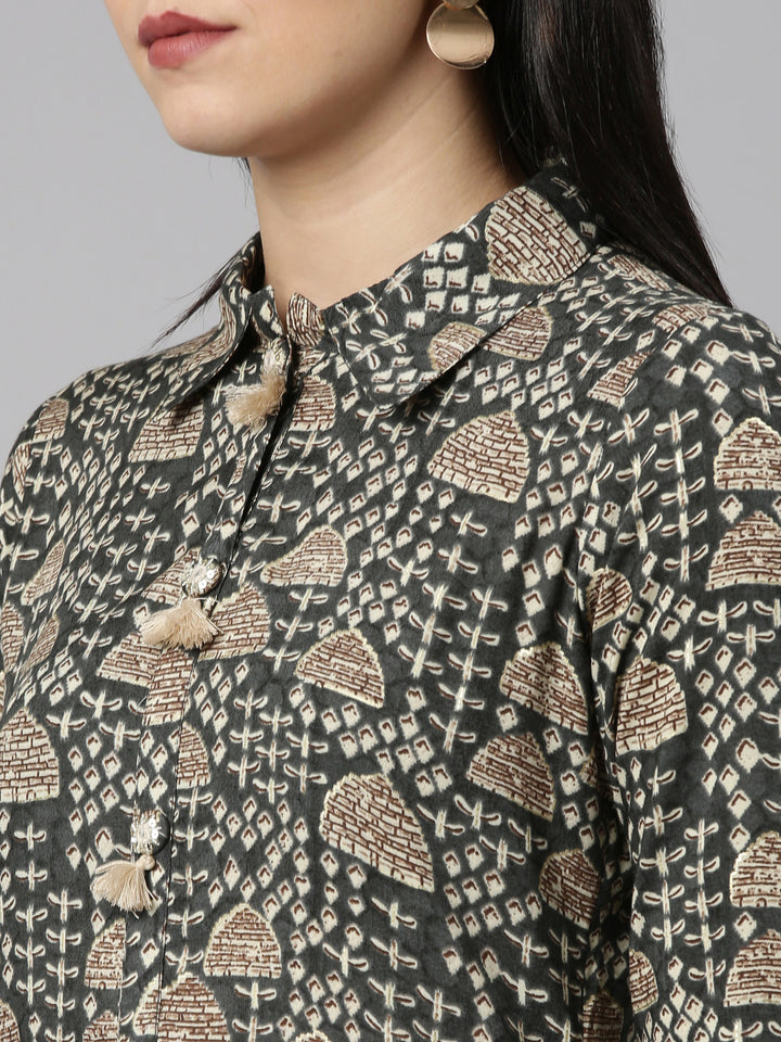 Neerus Grey Regular Straight Printed Kurta And Salwar