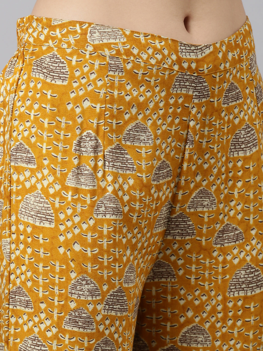 Neerus Yellow rayon printed kurta set - detail view 3