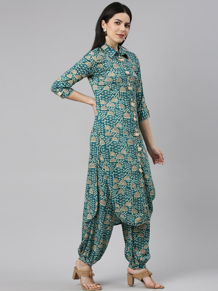 Neerus Green Regular Straight Printed Kurta And Salwar
