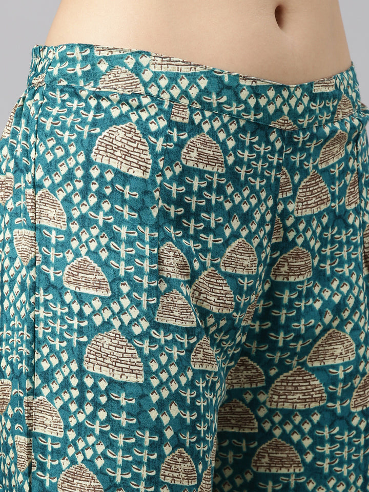 Neerus Green Regular Straight Printed Kurta And Salwar