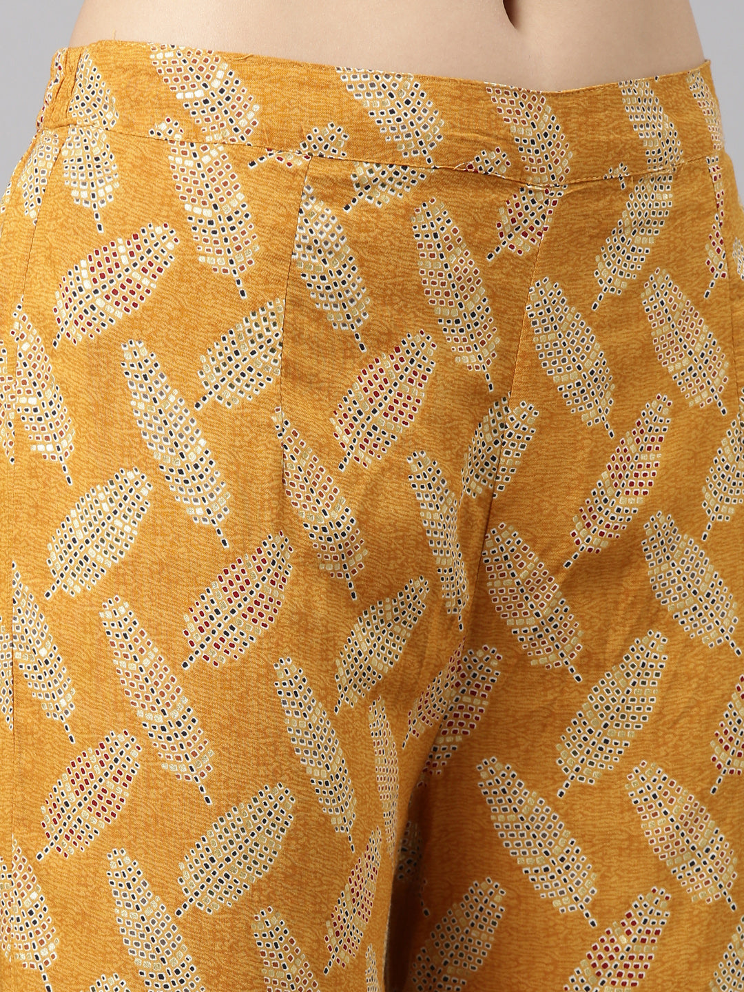 Neerus Yellow rayon printed kurta set - detail view 3