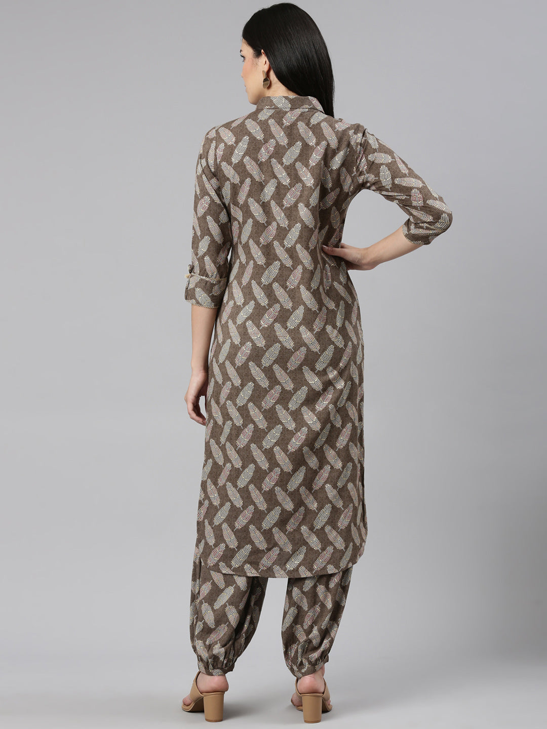 Neerus Olive Regular Straight Printed Kurta And Salwar