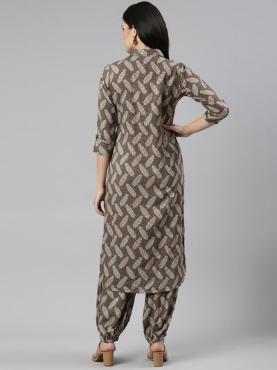 Neerus Olive Regular Straight Printed Kurta And Salwar