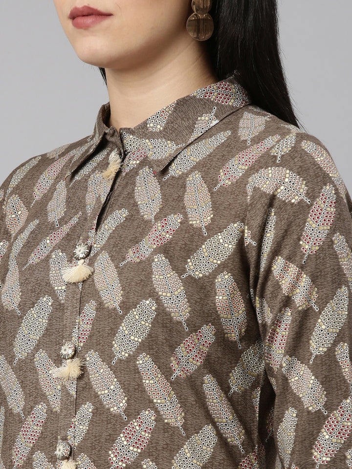 Neerus Green rayon printed straight kurti set - detail view 1