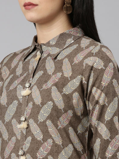 Neerus Olive Regular Straight Printed Kurta And Salwar
