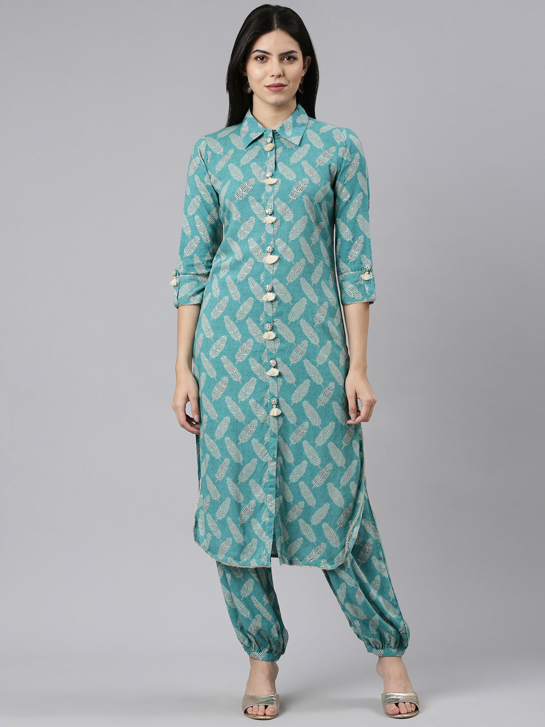 Neerus Green Regular Straight Printed Kurta And Salwar