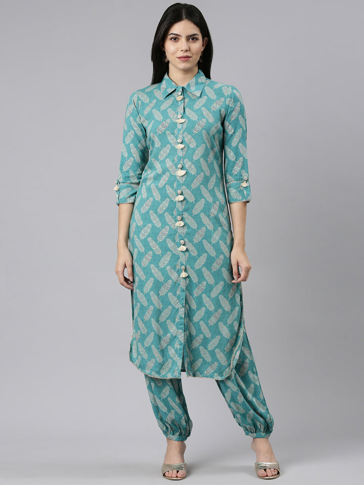Neerus Green Regular Straight Printed Kurta And Salwar