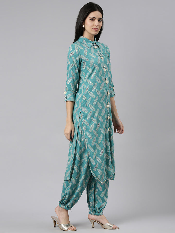 Neerus Green Regular Straight Printed Kurta And Salwar