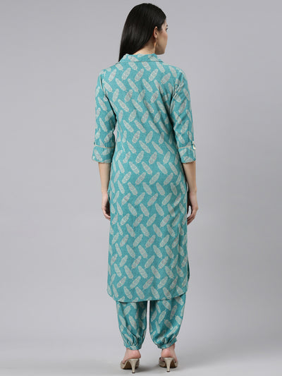 Neerus Green Regular Straight Printed Kurta And Salwar