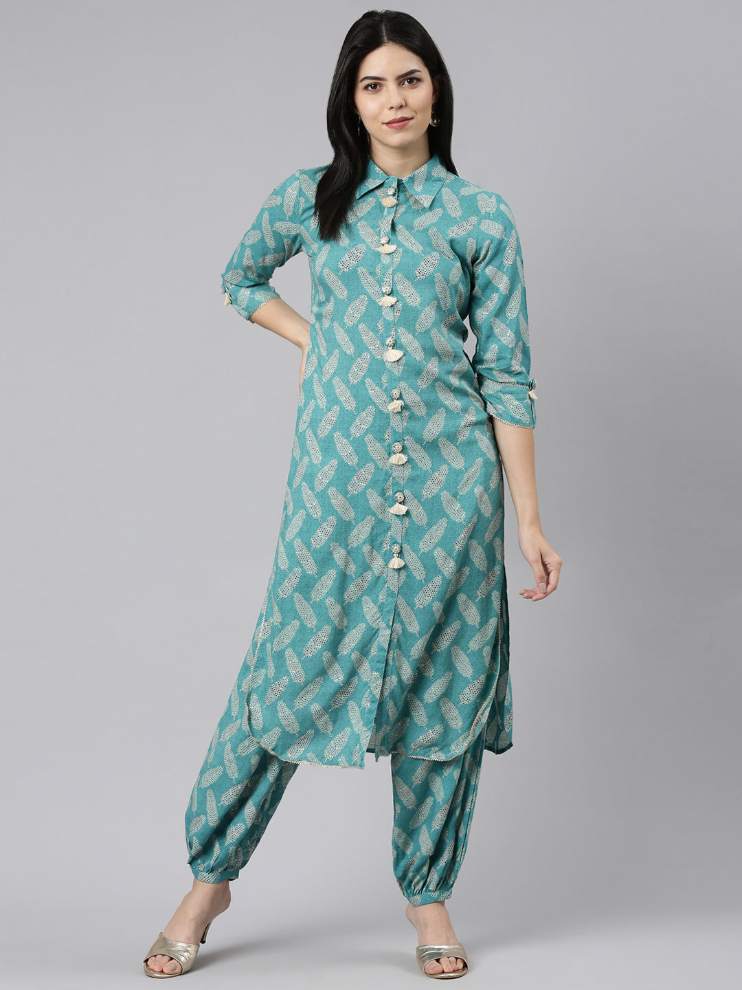 Neerus Green Regular Straight Printed Kurta And Salwar