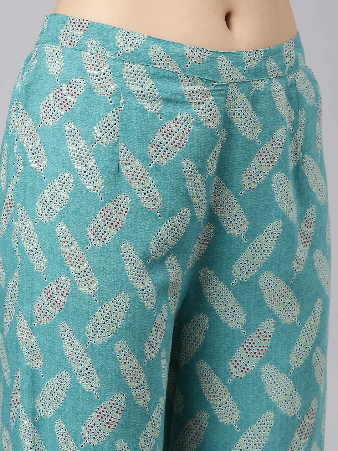 Neerus Green Regular Straight Printed Kurta And Salwar