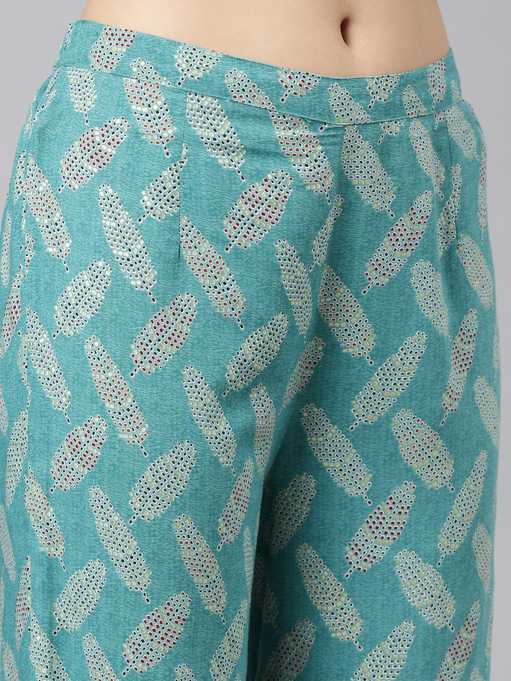 Neerus Green Regular Straight Printed Kurta And Salwar