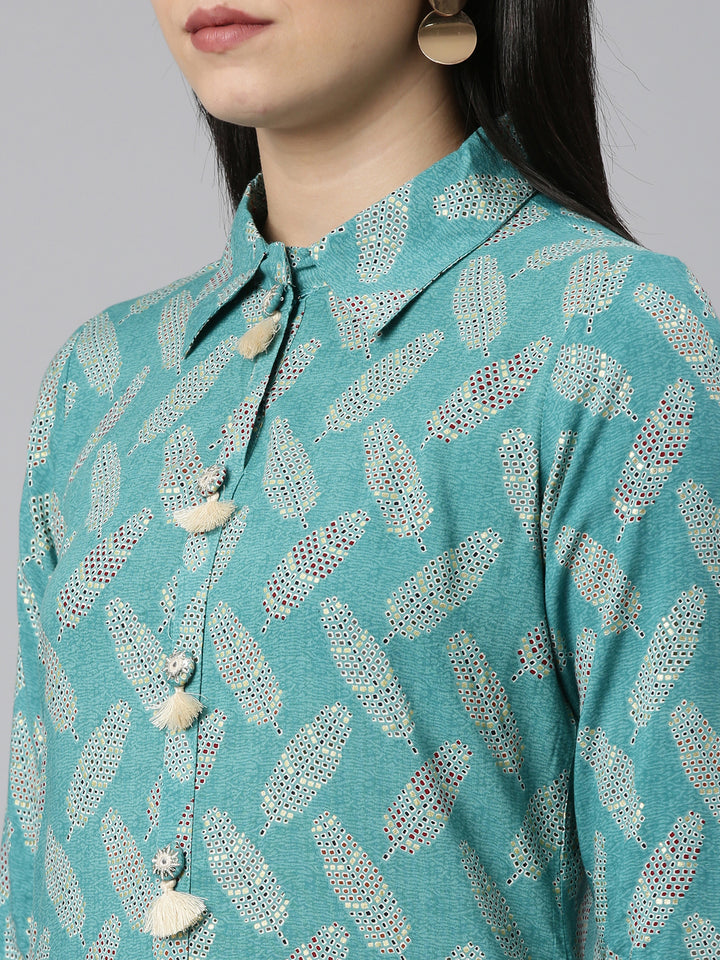 Neerus Green Regular Straight Printed Kurta And Salwar