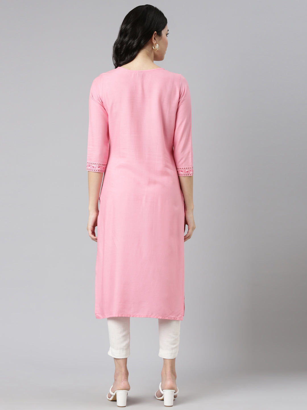Neerus Pink Regular Straight Printed Kurtas