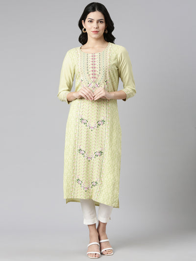 Neerus Green Regular Straight Printed Kurtas