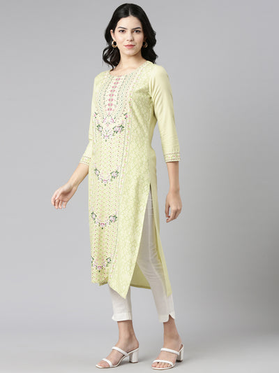 Neerus Green Regular Straight Printed Kurtas