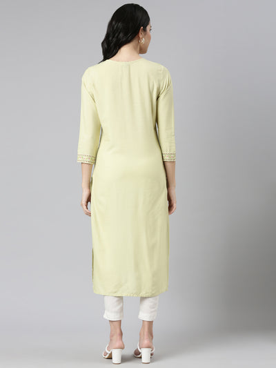 Neerus Green Regular Straight Printed Kurtas