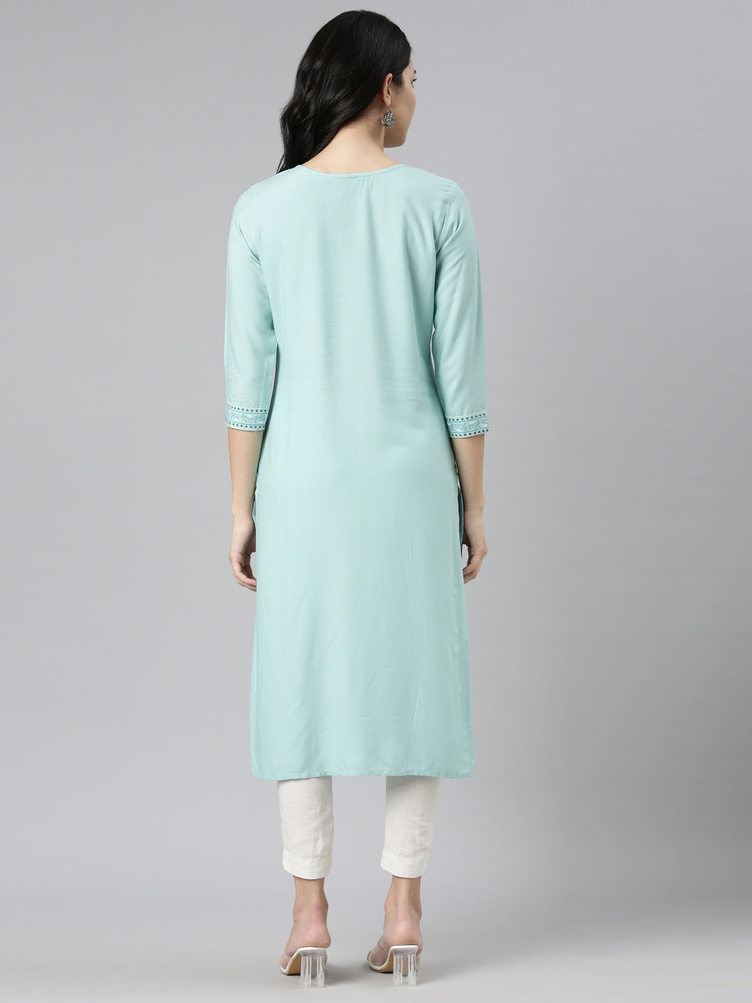 Neerus Blue printed straight kurti - side view