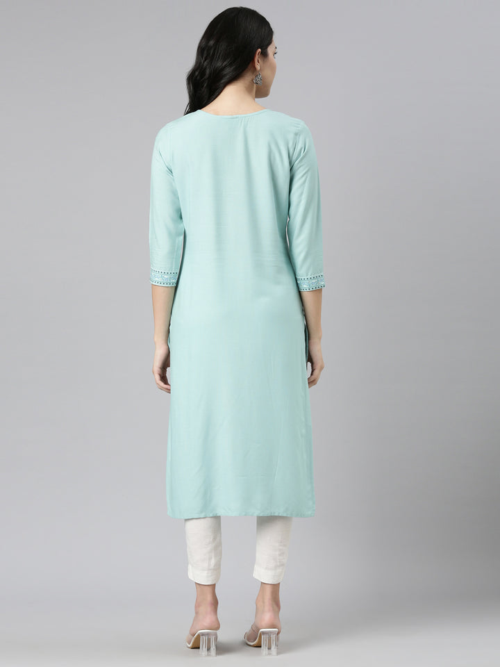 Neerus Blue printed straight kurti - side view
