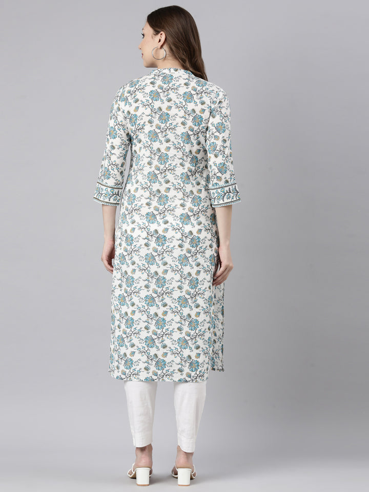 Neerus Turquoise Blue Regular Straight Floral Kurtas