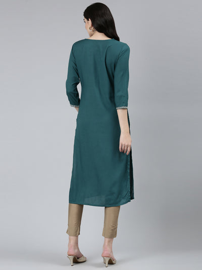 Neeru's Green Regular Straight Floral Kurtas