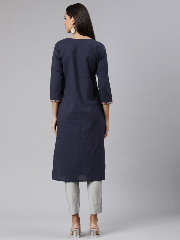 Neerus Blue Regular Straight Floral Kurtas