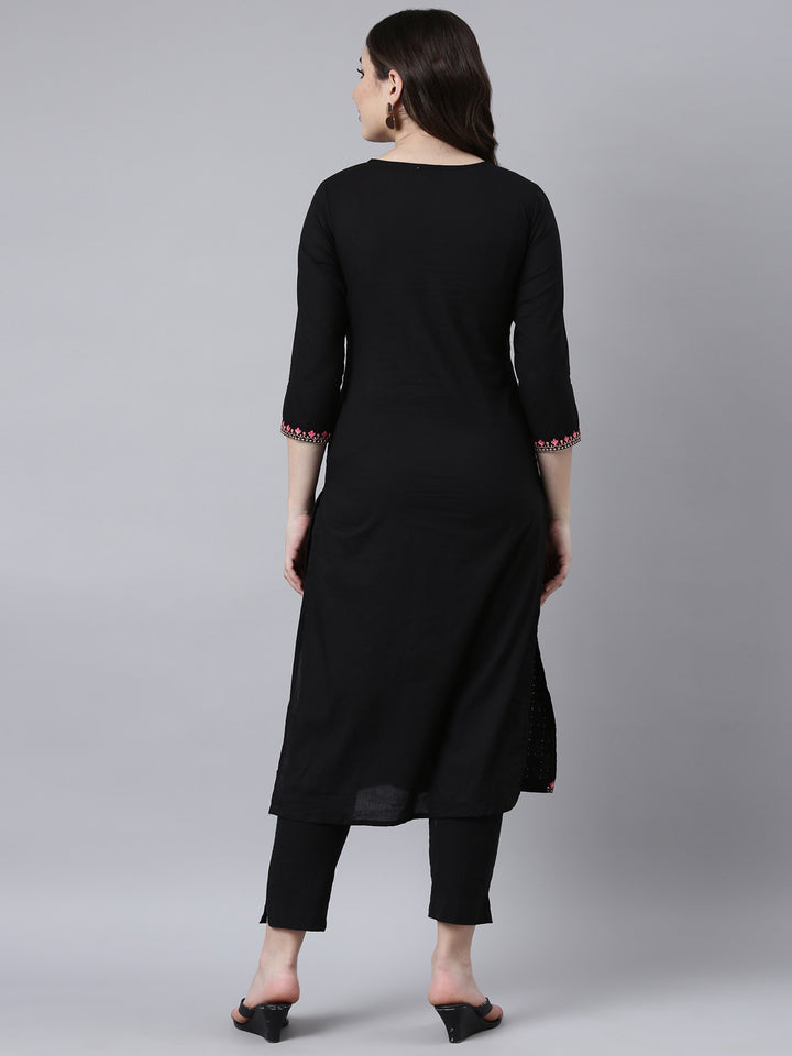 Neerus Black solid straight kurti - side view