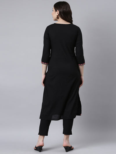 Neerus Black Regular Straight Solid Kurtas