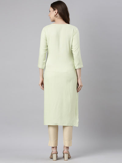 Neerus Green Regular Straight Solid Kurtas