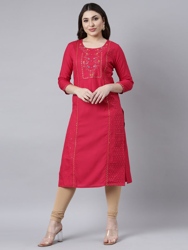 Neerus Floral Embroidered Sequinned Panelled Kurta