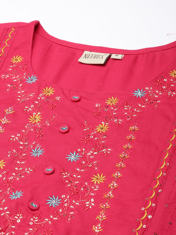 Neerus Floral Embroidered Sequinned Panelled Kurta