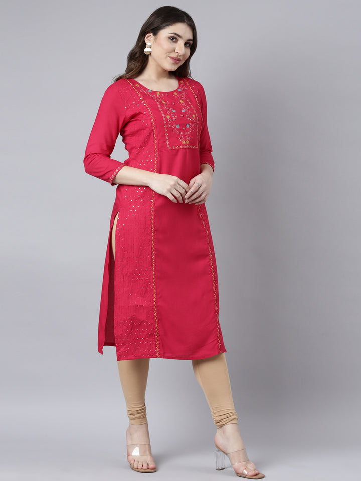 Neerus Floral Embroidered Sequinned Panelled Kurta