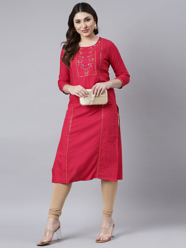 Neerus Floral Embroidered Sequinned Panelled Kurta