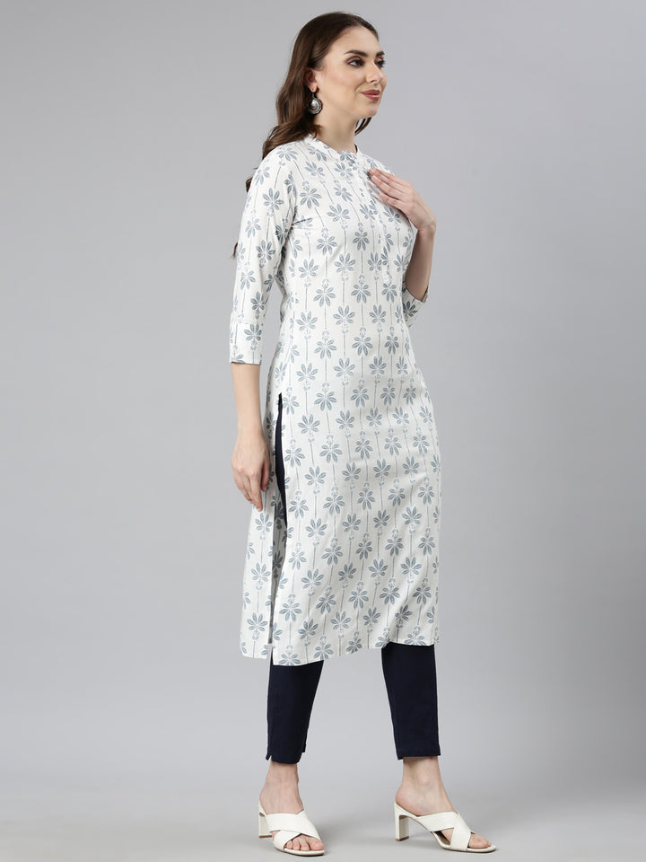 Neerus Blue printed floral straight kurti - back view