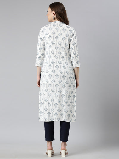 Neerus Blue Regular Straight Floral Kurtas