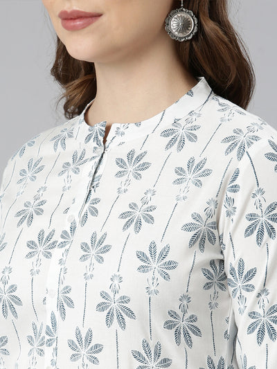 Neerus Blue Regular Straight Floral Kurtas