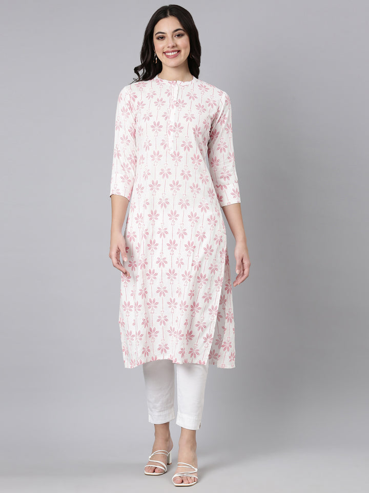 Neerus Red Regular Straight Floral Kurtas