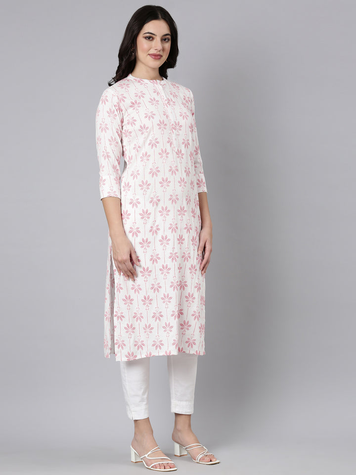 Neerus Red Regular Straight Floral Kurtas