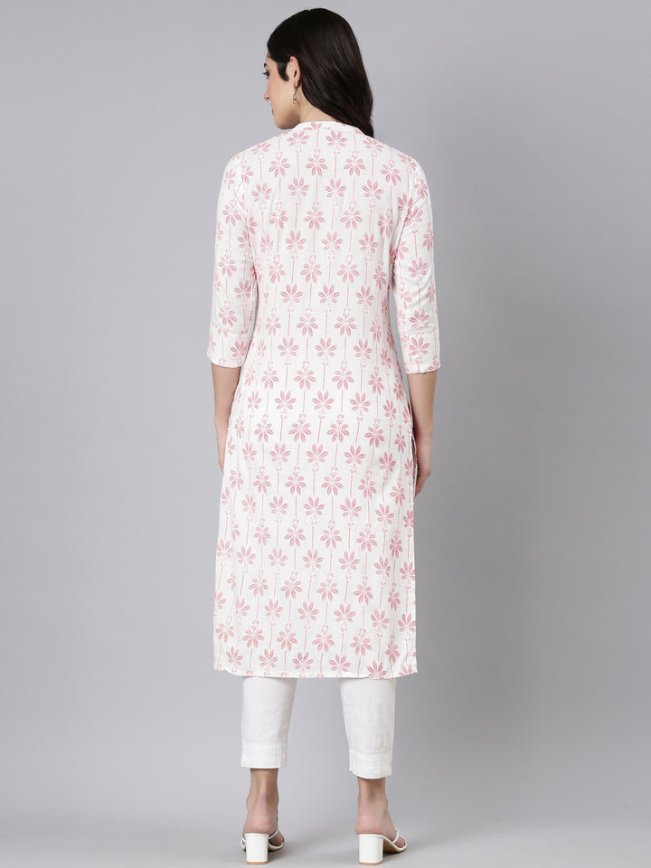 Neerus Red Regular Straight Floral Kurtas