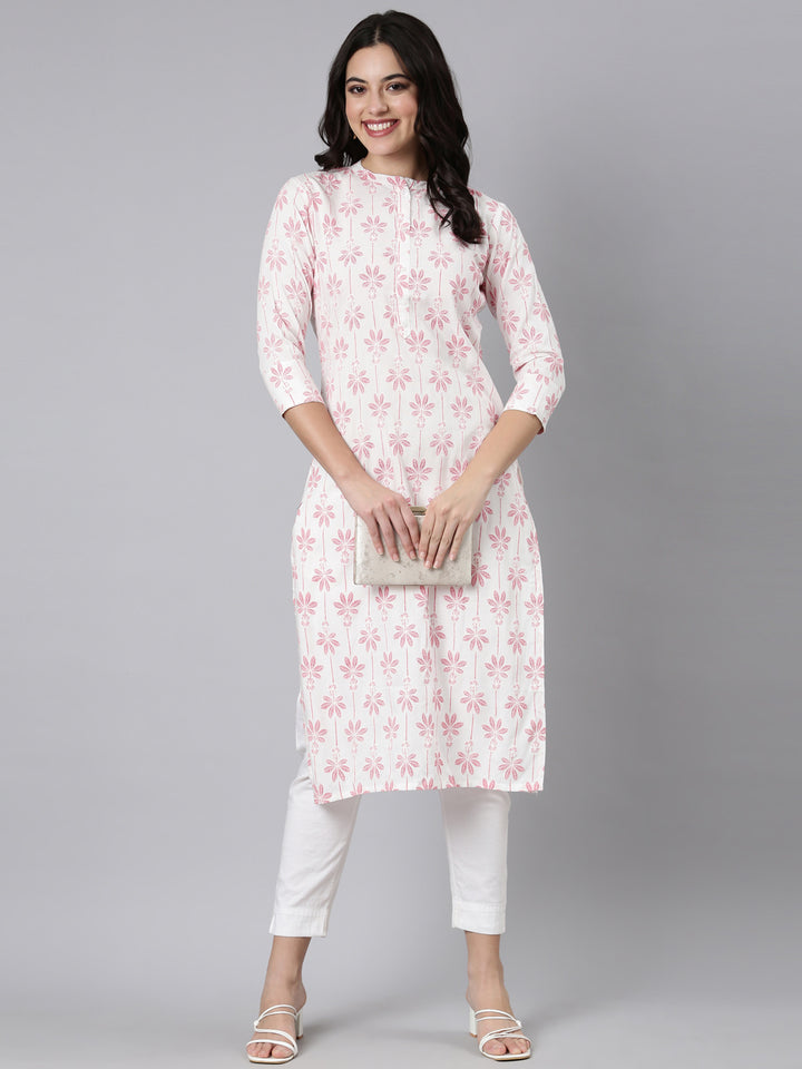 Neerus Red Regular Straight Floral Kurtas