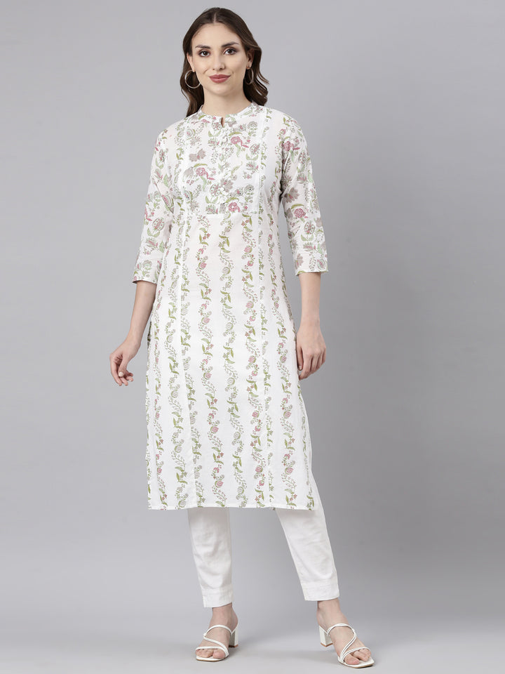 Neerus Grey Regular Straight Floral Kurtas